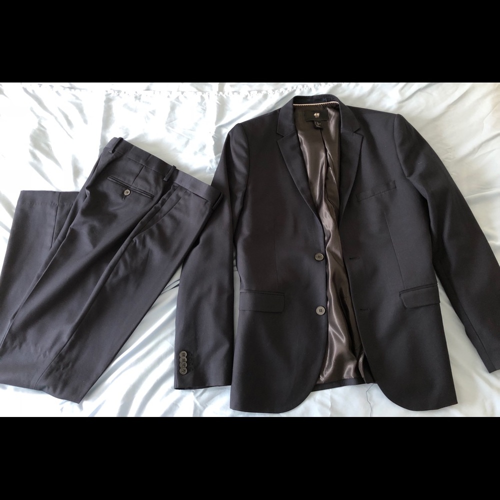H&M Navy Blue Slim Fit Suit (Jacket and Pants)